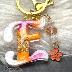 Sherbet Inspired Initial Letter “E” Keychain with Gold Accents